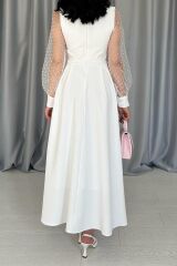 Beyaz Kolları Organze Kuplu Elbise