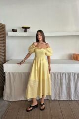 Sarı Gipeli Brode Elbise