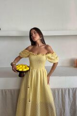Sarı Gipeli Brode Elbise