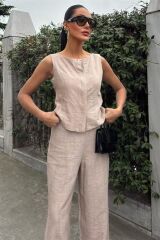 Sıfır Kollu Bluz Batik Desenli Pantolon İkili Takım 10181-08