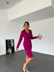 Kadın Ceket Yaka Düğme Detaylı Atlas Kumaş Elbise