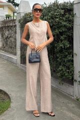 Sıfır Kollu Bluz Batik Desenli Pantolon İkili Takım 10181-08