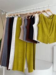 Sıfır Kollu Bluz Batik Desenli Pantolon İkili Takım 10181-08