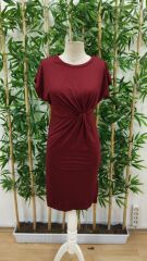 Kadın Kısa Kollu Bisiklet Yaka Yandan Büzgülü Midi Viskon Elbise