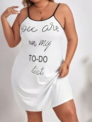 Kadın Kolsuz Askılı Sırt çapraz Detay To Do List Baskı Süprem Gecelik Elbise