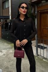 Transparan Detaylı Dökümlü Gömlek 3427