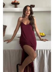 Kadın Siyah Asansör Askılı Çift Yırtmaçlı Helen Elbise