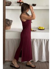 Kadın Siyah Asansör Askılı Çift Yırtmaçlı Helen Elbise