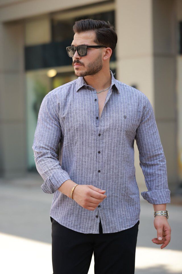 Erkek çizgili Uzun Kollu Gömlek