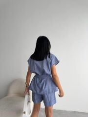 KETEN BAĞLAMALI KOLSUZ GÖMLEK - DUBLE PAÇA ŞORT TAKIM - Lacivert
