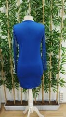 Kadın Uzun Kollu Yuvarlak Yaka Dekolteli Taşlı Dalgıç Elbise