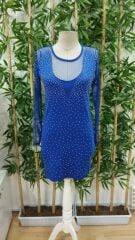 Kadın Uzun Kollu Yuvarlak Yaka Dekolteli Taşlı Dalgıç Elbise