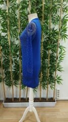 Kadın Uzun Kollu Yuvarlak Yaka Dekolteli Taşlı Dalgıç Elbise