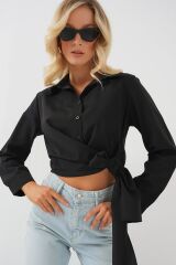 Bağlamalı Uzun Kol Gömlek 20325 - Siyah