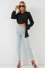 Bağlamalı Uzun Kol Gömlek 20325 - Siyah