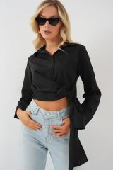 Bağlamalı Uzun Kol Gömlek 20325 - Siyah