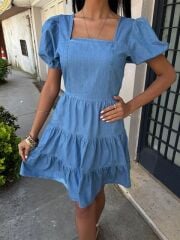 Kare Yakalı Ve Gipe Detaylı Tensel Elbise 2883