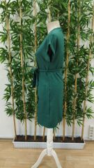 Kadın Kısa Kollu V Yakalı önden Düğmeli Belden Kuşaklı Cepli Sofya Elbise