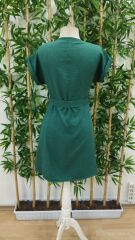 Kadın Kısa Kollu V Yakalı önden Düğmeli Belden Kuşaklı Cepli Sofya Elbise