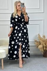 Kadın Puantiyeli Kruvaze Uzun Elbise