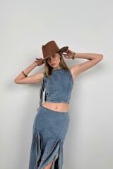 Fırfır Detay Denim Bluz