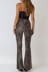 Kadın Yüksek Bel Ispanyol Paça Krep Kumaş Leopar Pantolon