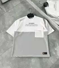 Unisex Torba Cep Detaylı  Parçalı T-Shirt - Gri