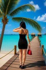 Kadın Yırtmaç Detaylı Askılı Kruvaze Yaka Scuba Krep Kumaş Elbise