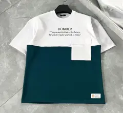 Unisex Torba Cep Detaylı  Parçalı T-Shirt - Lacivert