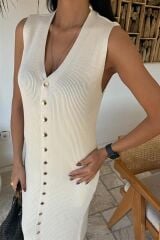 Önü Düğmeli Fitilli Kolsuz Elbise 2832