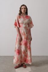 Yandan Bağlamalı Desenli Elbise - Pembe