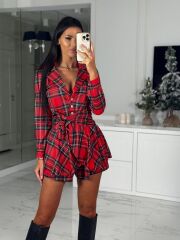 Kadın Scuba Kumaş Ekose Baskı şort Elbise