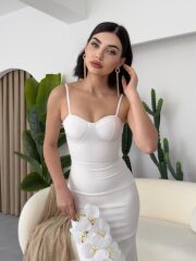 Dominic Eteği Büzgülü Midi Boy Elbise