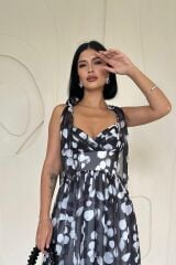 Siyah Şifon Drapeli Elbise