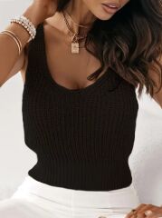 Kadın Kolsuz Yuvarlak Yaka Triko Bluz