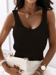 Kadın Kolsuz Yuvarlak Yaka Triko Bluz