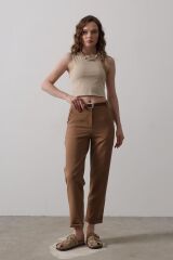 Kemerli Havuç Pantolon - Taba