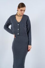 Fitilli Elbise Hırkalı Takım - Füme