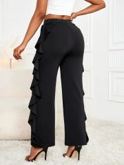Kadın Yüksek Bel Yanları Volanlı Cepli Sandy Pantolon