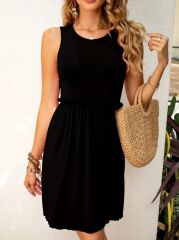 Kadın Kolsuz Bel Lastik Ve Büzgü Detay Viskon Mini Elbise