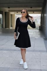 Kadın Uzun Kollu Derin Yuvarlak Yakalı Kısa Viskon Iki Iplik Elbise