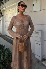 Düğme Detaylı Ve Kat Etekli Etnik Elbise 2859