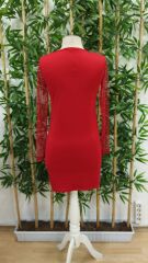 Kadın Uzun Kollu Yuvarlak Yaka Dekolteli Taşlı Dalgıç Elbise