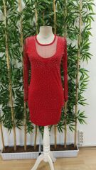 Kadın Uzun Kollu Yuvarlak Yaka Dekolteli Taşlı Dalgıç Elbise