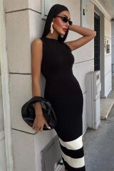 Etek Ucu Şerit Detaylı Triko Elbise 2831