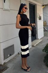 Etek Ucu Şerit Detaylı Triko Elbise 2831