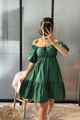 2351 Kloş Poplin Elbise - Y.Zümrüt