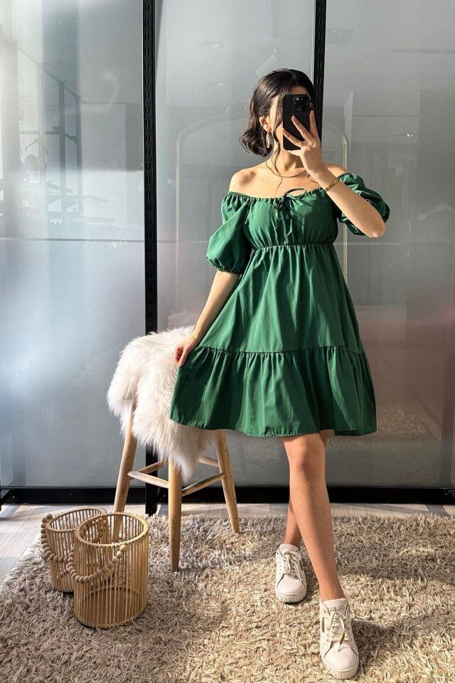 2351 Kloş Poplin Elbise - Y.Zümrüt