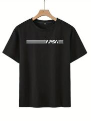 Erkek Kısa Kollu NASA Baskı Bisiklet Yaka T-shirt