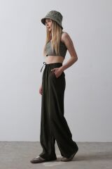 Beli Lastikli Bol Paça Pantolon - Haki